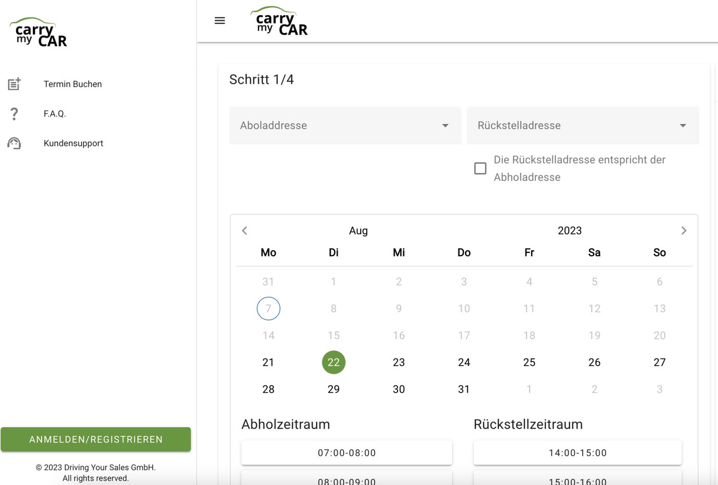 Buchungskalender der Online-Plattform – Buchungsplattform